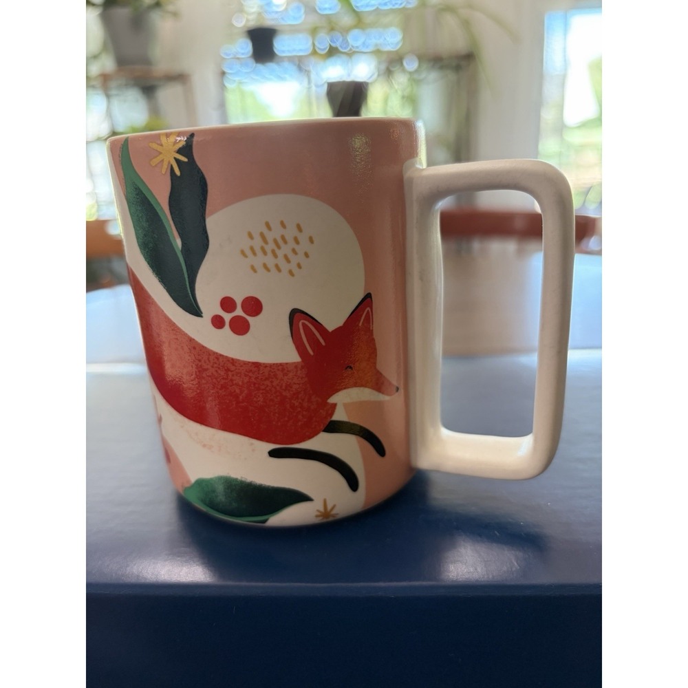 Starbucks Fox Holiday Coffee‎ Mug Pink 12oz Winter Forest Design